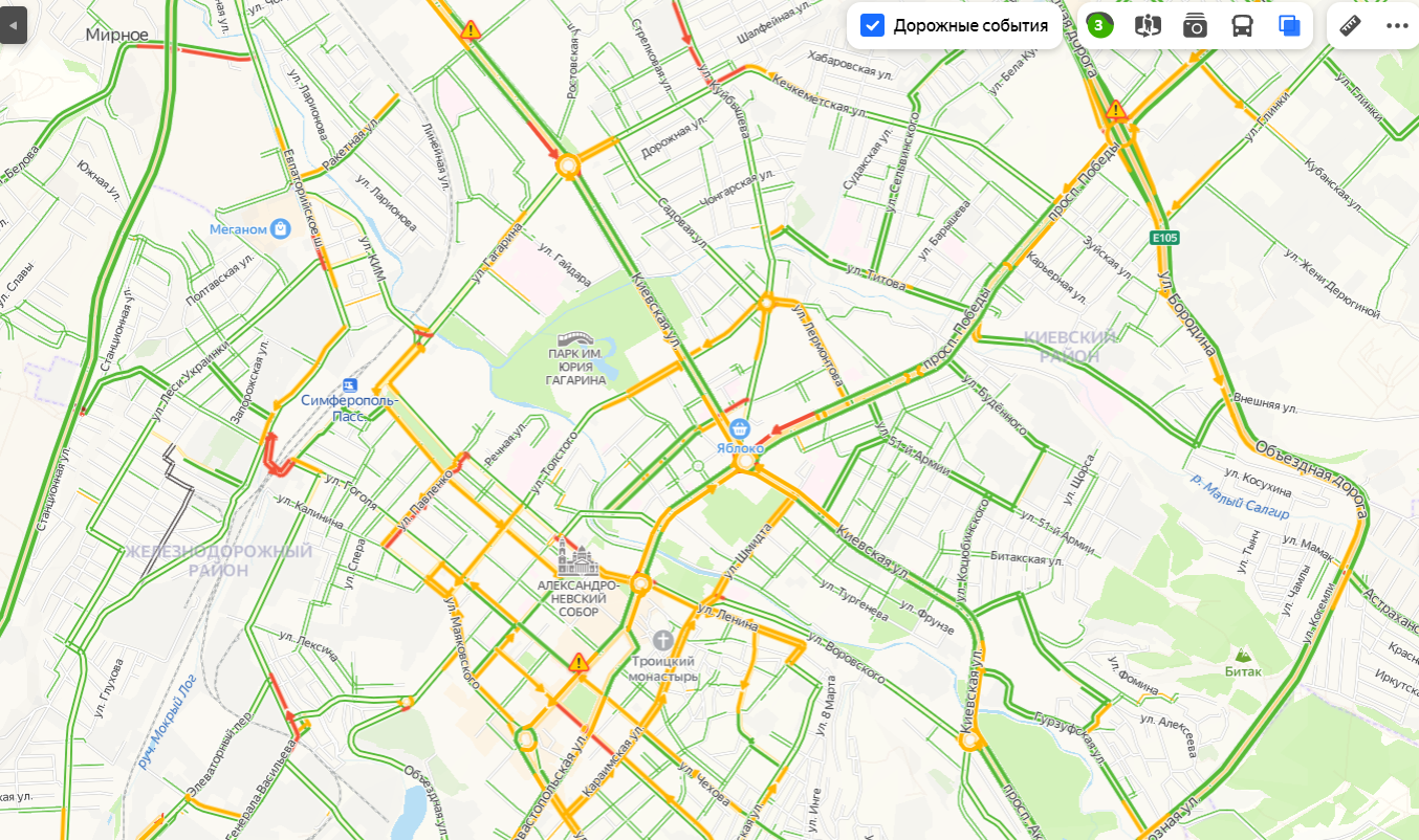 Карта симферополя проспект победы. Пробки 10 баллов. Пробки в городе. Яндекс пробки. Яндекс пробки Симферополь.